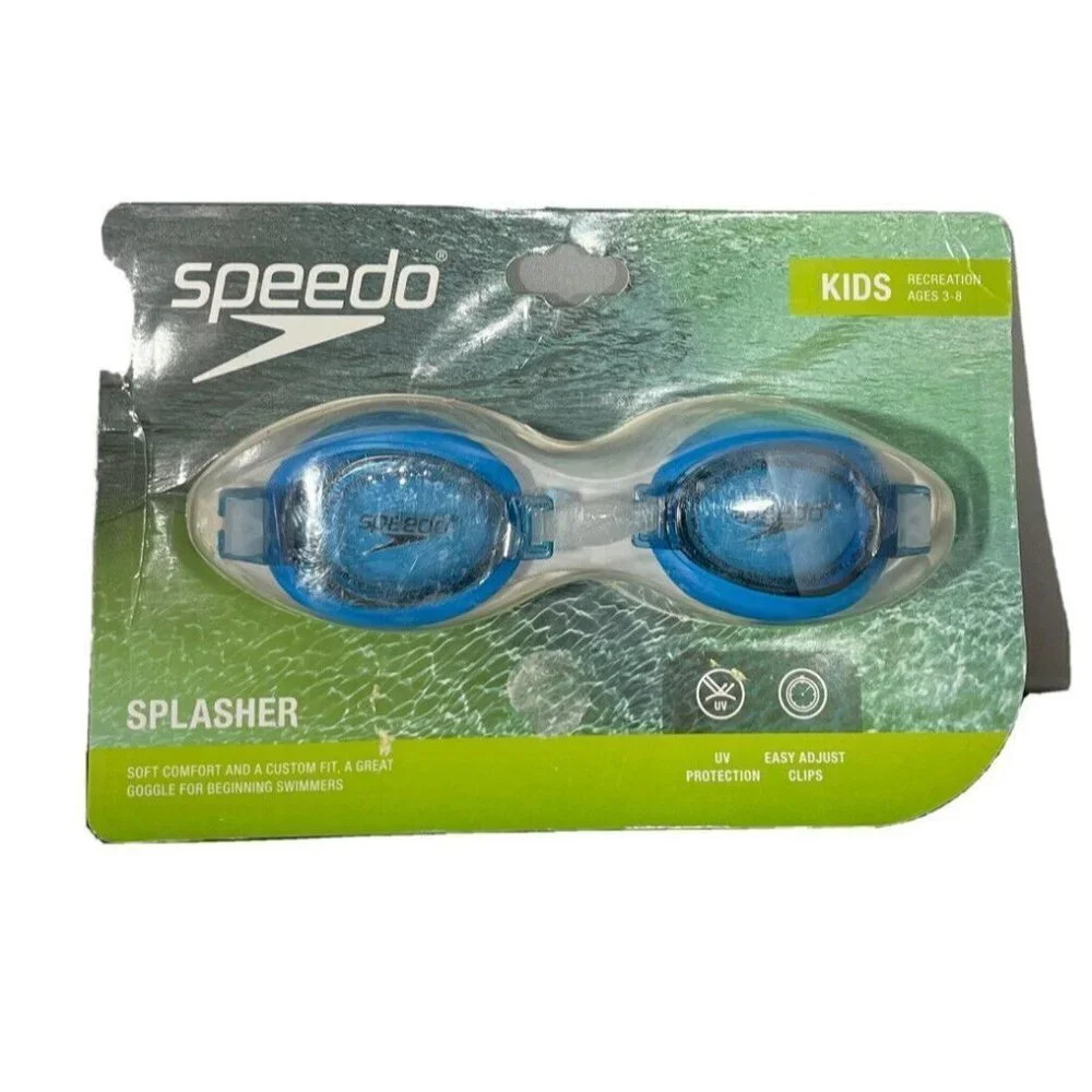 Speedo Swimming Goggles Kids 3-8 Splasher‎ True Blue Cobalt NEW UV Protection